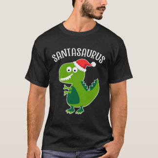 T-shirt Cute Santasaurus Dino Tryrannosaur with Santa Hat 