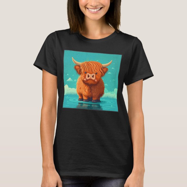T-shirt Cute Scottish Highland Cow Illustration Little Hor (Devant)