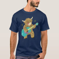 Cute Scottish Highland Cow joue de la guitare