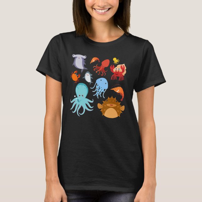 T-shirt Cute Sea Animals Ocean Creatures Clownfish (Devant)