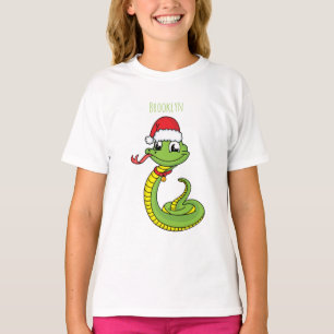 T-shirt Cute serpent vert avec chapeau santa dessin animé
