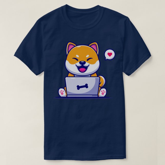 T-shirt Cute Shiba Inu Chien Travaillant Sur Un Portable C (Design devant)