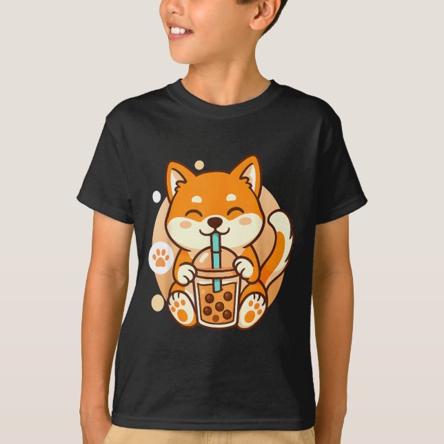 T-shirt Cute Shiba Inu Dog Bubble Boba Tea Anime Kawaii Ne (Devant)