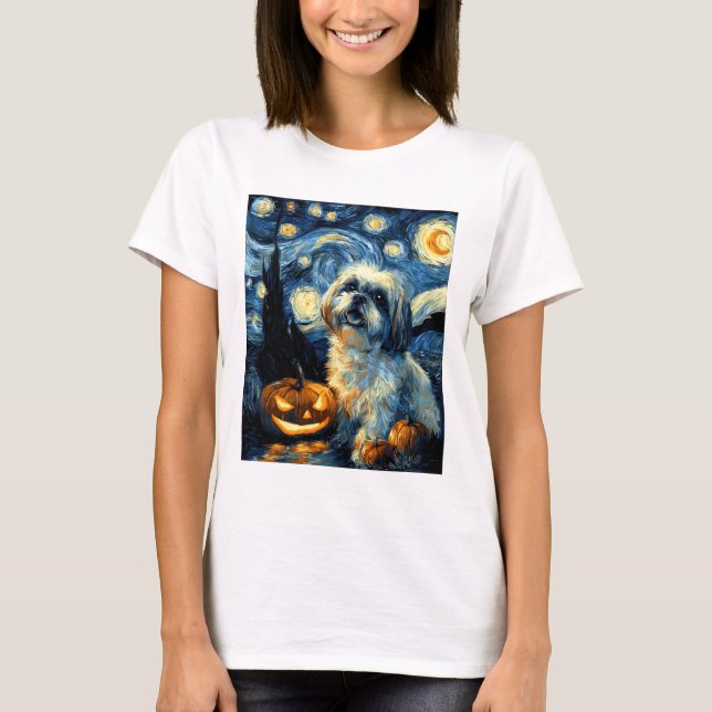 T-shirt Cute Shih Tzu Dog Halloween Jack O Lantern Pumpkin (Devant)