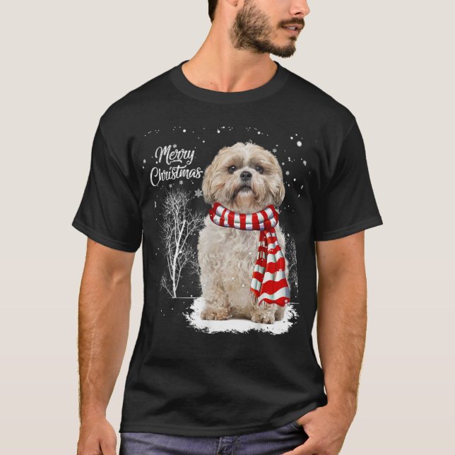 T-shirt Cute Shih Tzu Noël Chiot Amoureux des chiens Famil (Devant)