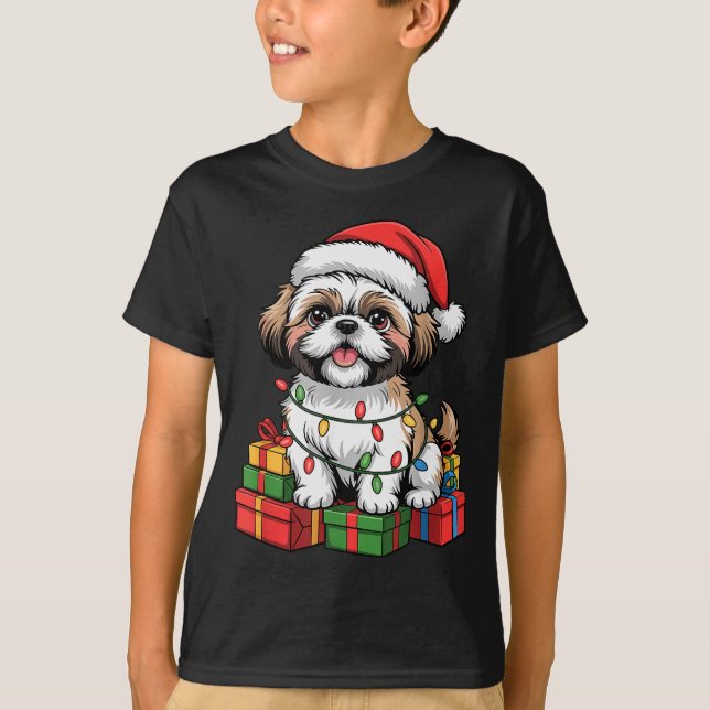 T-shirt Cute Shih Tzu Santa Hat Christmas Xmas Dog Lovers  (Devant)