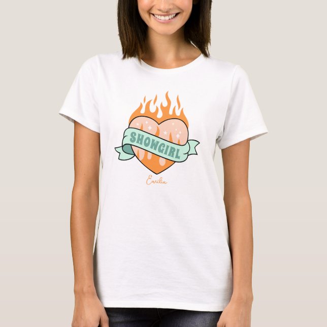 T-shirt Cute Showgirl Era Nom personnalisé Coeur (Devant)