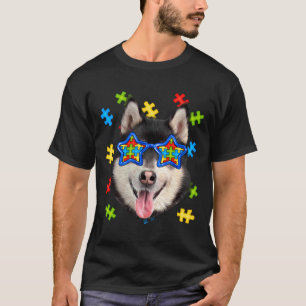 T-shirt Cute Sibérienne Husky Autism Puzzle Lunettes de so