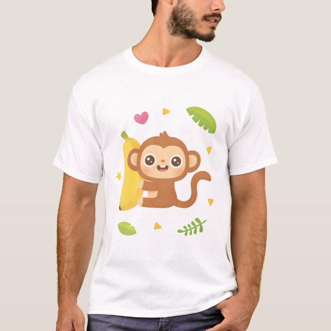 T-shirt Cute singe et Motif bananier (Devant)