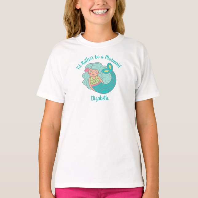 T-shirt Cute sirène Turquoise personnalisée (Devant)