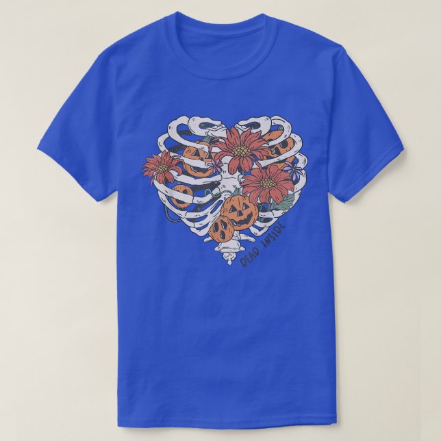 T-shirt Cute Skeleton Heart Rib Fleur Citrouille Hall Éffr (Design devant)