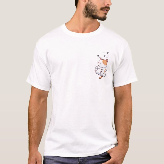 T-shirt Cute Sleeping Chubby Cat Floating on Clouds (Devant)