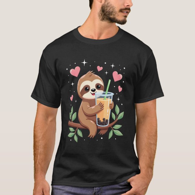 T-shirt Cute Sloth Boba Bubble Milk Tea Kawaii Women Girls (Devant)