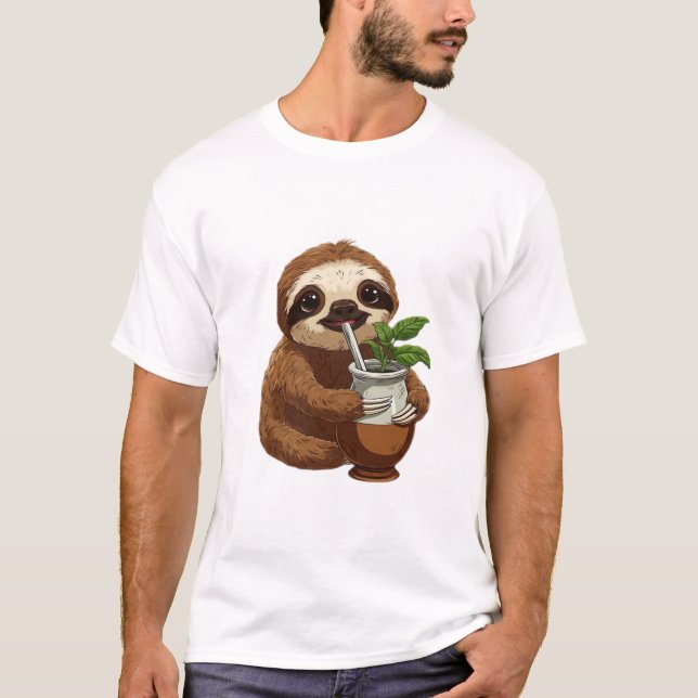 T-shirt Cute Sloth Drinking Yerba Mate � Adorable Kawaii A (Devant)