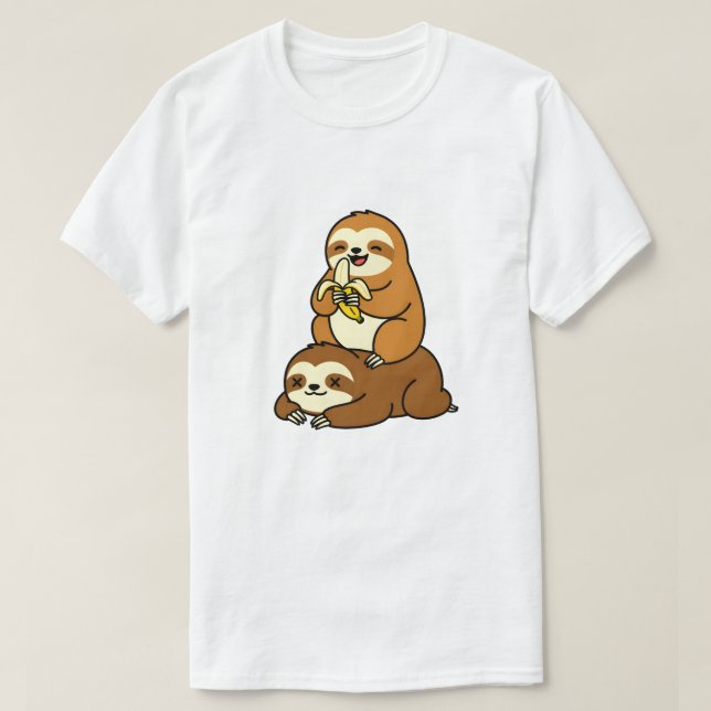 T-shirt Cute Sloth Eating Banana on Lazy Sloth Funny Carto (Design devant)