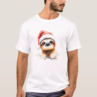 T-shirt Cute Sloth Wearing Santa Hat