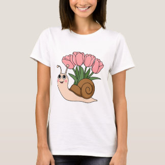 T-shirt Cute Snail with Tulips Floral Spring Garden Design