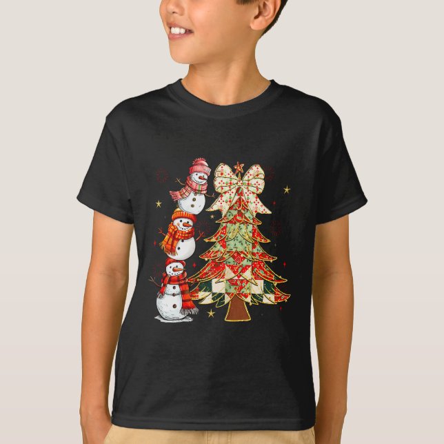 T-shirt Cute Snowman Stack With Holiday Christmas Tree Wom (Devant)