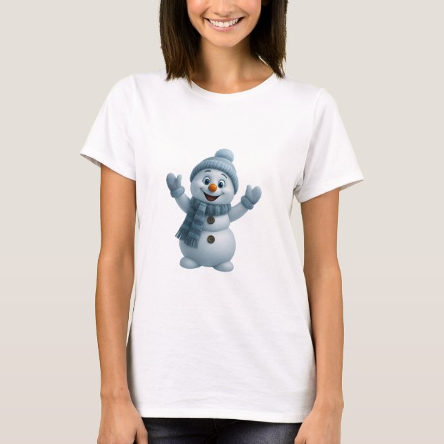 T-shirt Cute Snowman with Blue Scarf – Adorable Winter Chr (Devant)