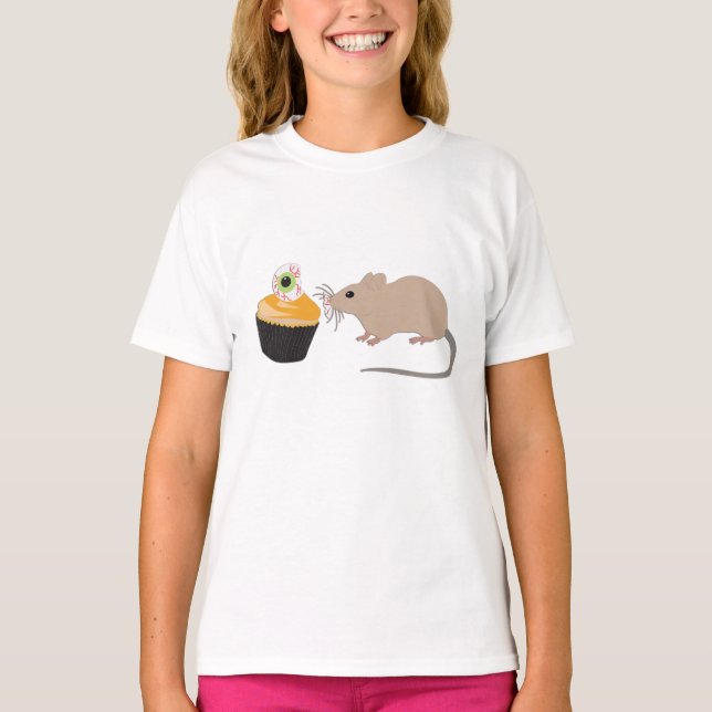 T-shirt Cute souris manger Halloween Eyeball Cupcake (Devant)