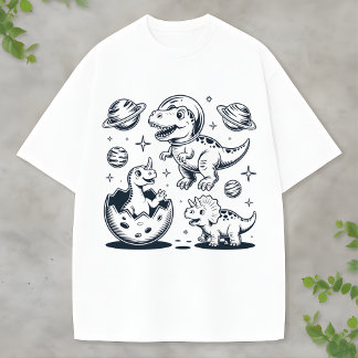 T-shirt Cute Space Dinosaur Blue Dino Fun Animal Lovers