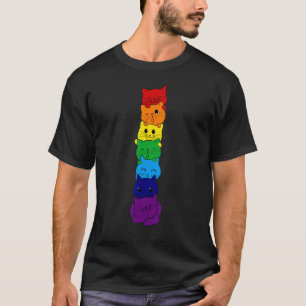 T-shirt Cute Stack Cat Gay Rainbow Flag Pride Lgbq Support