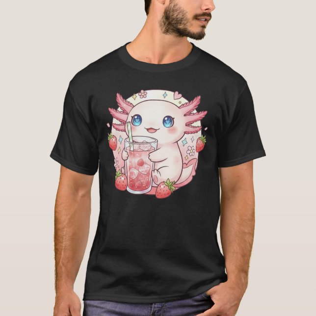 T-shirt Cute Strawberry Axolotl Kawaii Art (Devant)