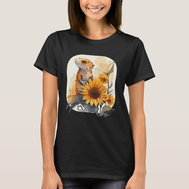 T-shirt Cute Sunflower Gecko Leopard Gecko Reptile Lizard (Devant)