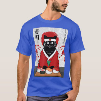 T-shirt Cute Sushi Master Chat Samurai Kitty Japon Japonai