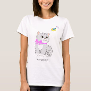 T-shirt Cute Tabby Kitty Chat et Petit Oiseau