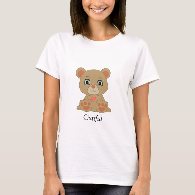 T-shirt Cute Teddy Bear & Heart (Devant)