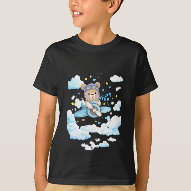 T-shirt Cute Teddy Bear Pilot Airplane (Devant)
