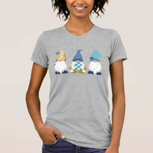T-shirt Cute tendance Gnomes Blue Gold White Buffalo Plaid