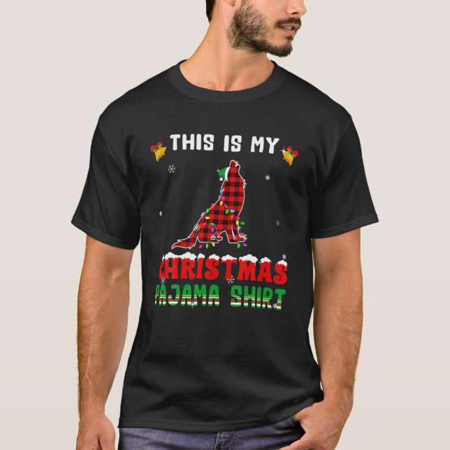 T-shirt Cute This Is My Christmas Lights Pajama Wolf Red P (Devant)