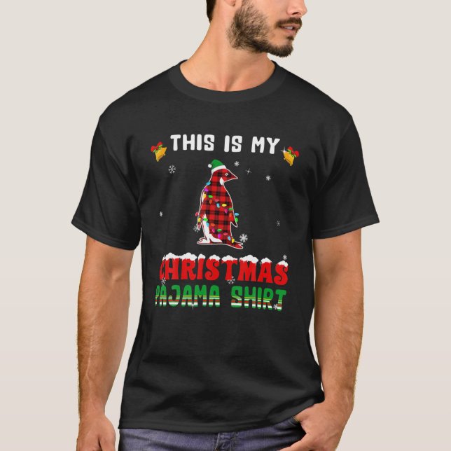 T-shirt Cute This Is My Christmas Pajama Penguin Red Plaid (Devant)
