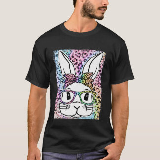 T-shirt Cute Tie Dye Leopard Bunny Face Wearing Glasses Ea