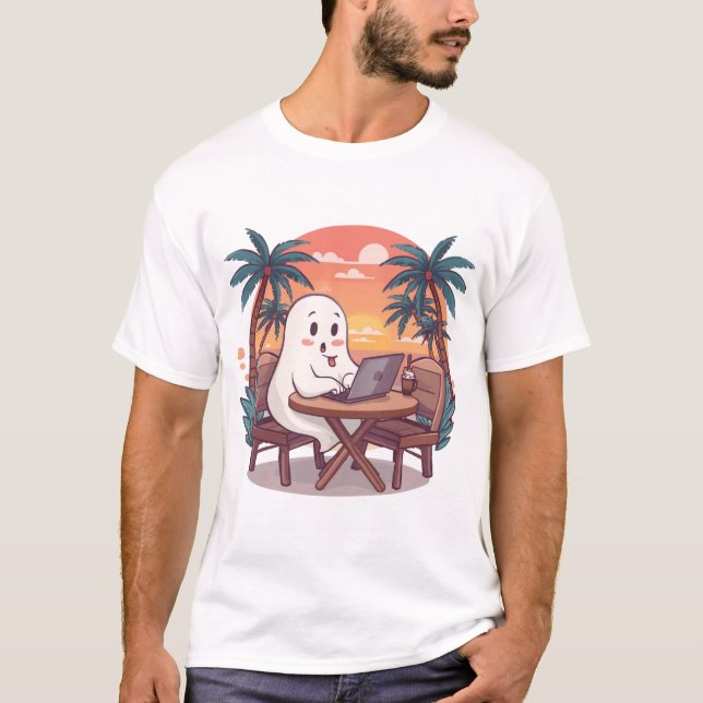 T-shirt Cute Tropical Ghost Digital Nomad Halloween Design (Devant)