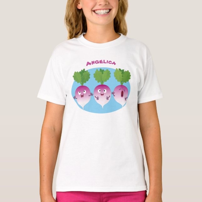 T-shirt Cute turnip légumes trio chanter dessin animé (Devant)