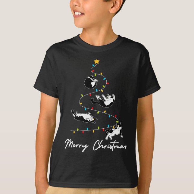 T-shirt Cute Tuxedo Chats Feux de Noël Propriétaire Chat L (Devant)