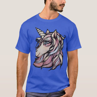 T-shirt Cute Unicorn aquarelle art rose et bleu