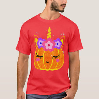 T-shirt Cute Unicorn Citrouille Halloween Thanksgiving Fun