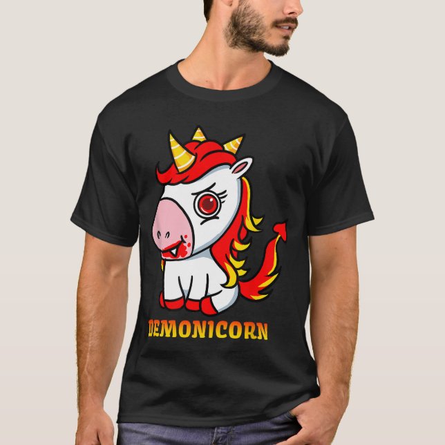 T-shirt Cute Unicorn Demon Trick Ou Traite Halloween (Devant)