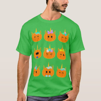 T-shirt Cute Unicorn Girls Halloween Citrouille pour les e