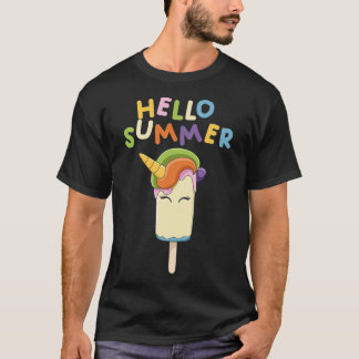 T-shirt Cute Unicorn Ice Pop Popsicle Ice Cream Bar Hello 