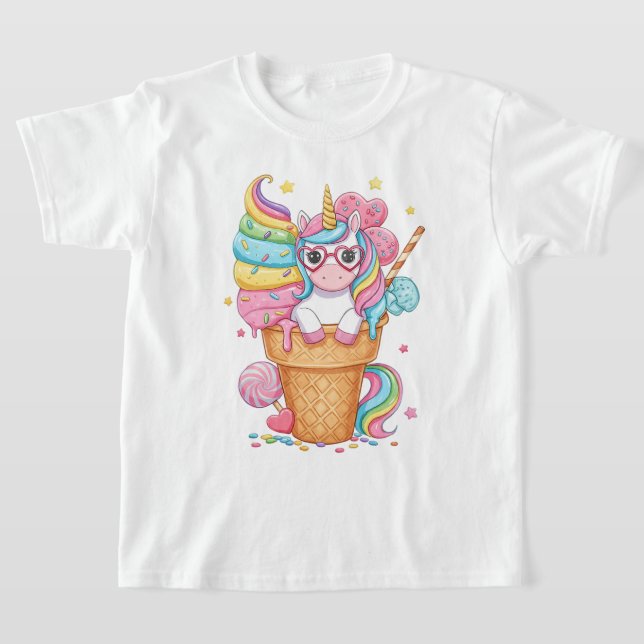 T-shirt Cute Unicorn in Ice Cream Cone Illustration (Poser)