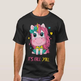 T-shirt cute unicorn  It's Fall Y'all  for girls kids