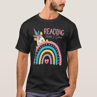 T-shirt Cute Unicorn Reading Here I Come Rainbow Back To S