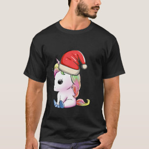 T-shirt Cute Unicorn Santa Hat Ugly Pajama Reindeer Girls