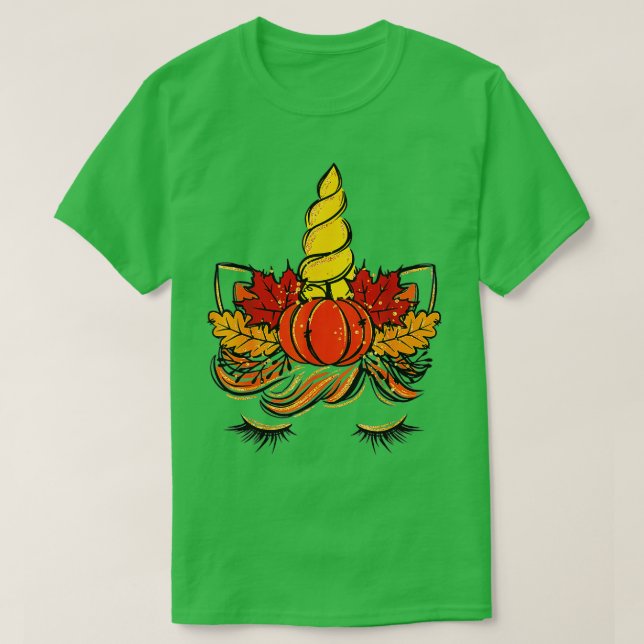 T-shirt Cute Unicorn Visage Thanksgiving Citrouille Automn (Design devant)