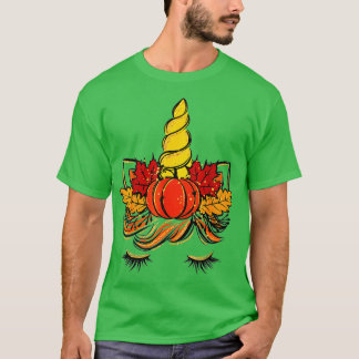 T-shirt Cute Unicorn Visage Thanksgiving Citrouille Automn